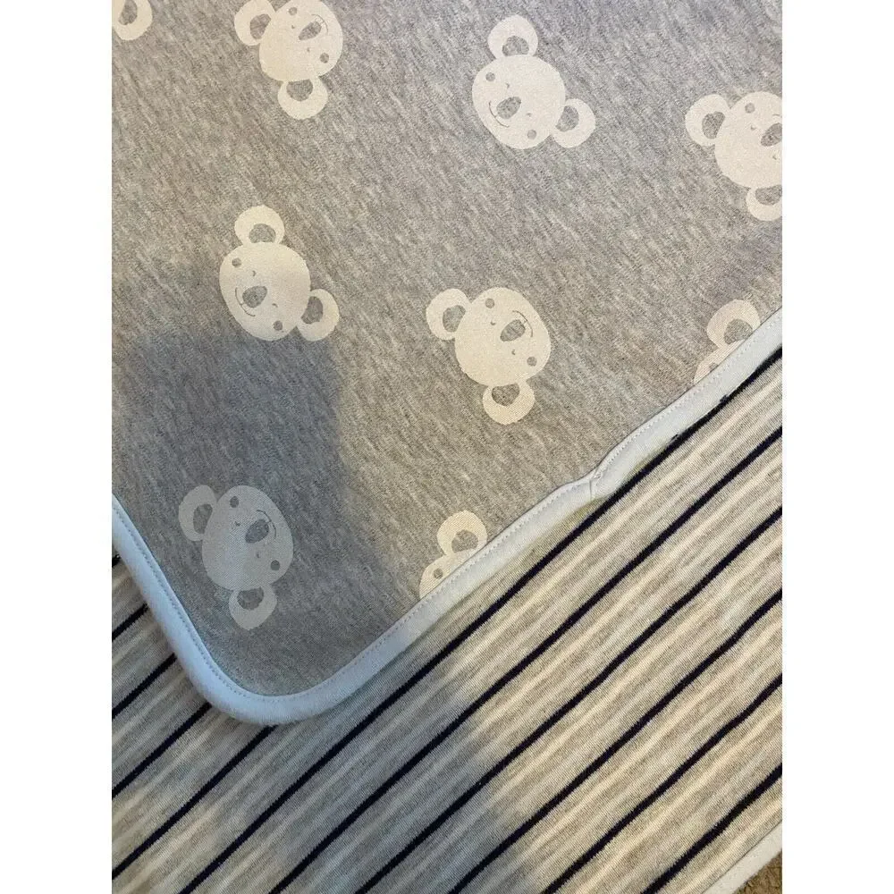 First Impressions Cotton Baby Blanket Gray Striped Koala Reversible Soft Unisex